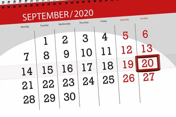 Planificateur Calendrier Pour Mois Septembre 2020 Jour Limite Dimanche — Photo