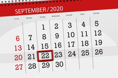 Ayın takvim planlayıcısı Eylül 2020, son gün, 22, Salı.