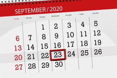 Ayın takvim planlayıcısı Eylül 2020, son gün, 23, Çarşamba..