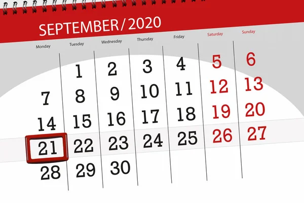 Kalender Planerare För Månaden September 2020 Deadline Dag Måndag — Stockfoto