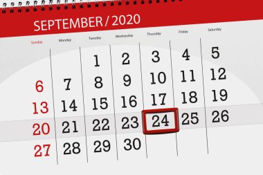Ayın takvim planlayıcısı Eylül 2020, son gün, 24 Eylül, Perşembe..