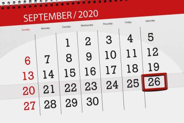 Ayın takvim planlayıcısı Eylül 2020, son gün, 26, Cumartesi..
