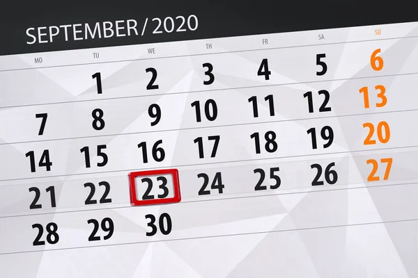 Planificator Calendar Pentru Luna Septembrie 2020 Data Limită Miercuri — Fotografie, imagine de stoc