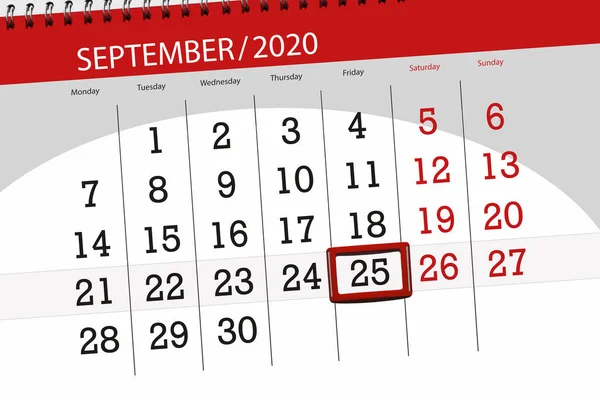 Planificateur Calendrier Pour Mois Septembre 2020 Jour Limite Vendredi — Photo