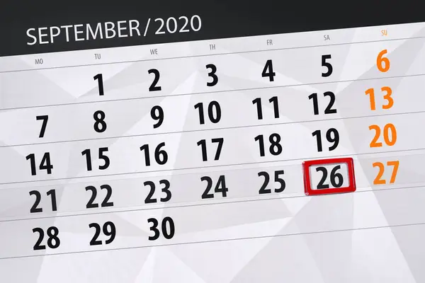 Calendário Planejador Para Mês Setembro 2020 Data Limite Sábado — Fotografia de Stock