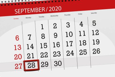 Ayın takvim planlayıcısı, Eylül 2020, son gün, 28, Pazartesi..