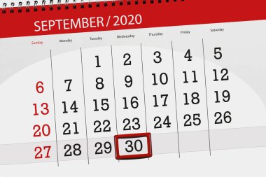 Ayın takvim planlayıcısı Eylül 2020, son gün, 30, Çarşamba.
