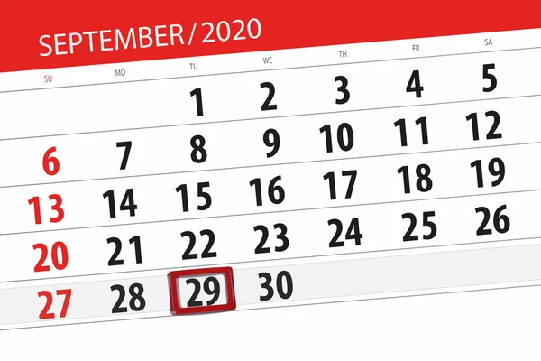 Kalender Planerare För Månaden September 2020 Deadline Dag Tisdag — Stockfoto