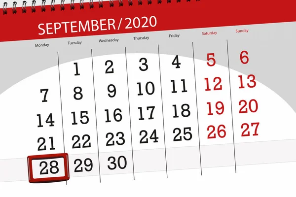 Kalender Planerare För Månaden September 2020 Deadline Dag Måndag — Stockfoto
