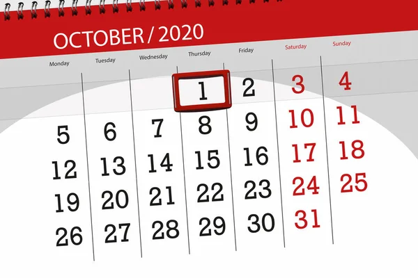 Calendário Planejador Para Mês Outubro 2020 Data Limite Quinta Feira — Fotografia de Stock