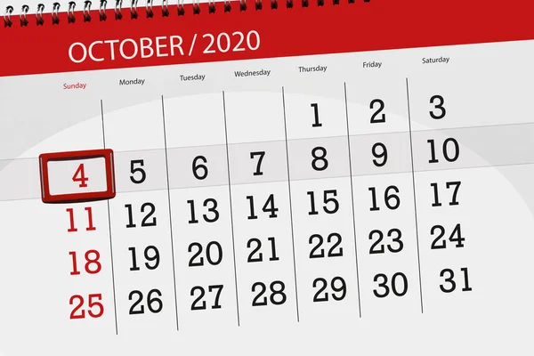 Kalender Planerare För Månaden Oktober 2020 Deadline Dag Söndag — Stockfoto