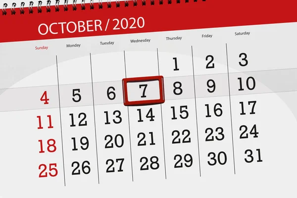 Kalender Planerare För Månaden Oktober 2020 Deadline Dag Onsdag — Stockfoto