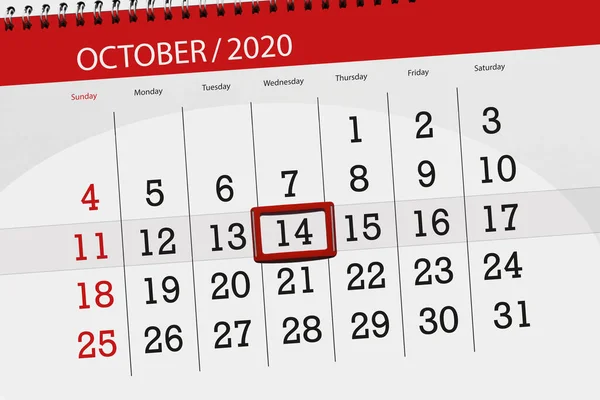 Calendário Planejador Para Mês Outubro 2020 Data Limite Quarta Feira — Fotografia de Stock