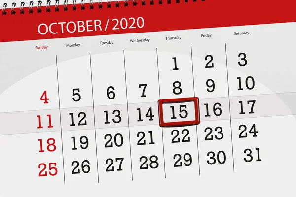 Kalender Planerare För Månaden Oktober 2020 Deadline Dag Torsdag — Stockfoto
