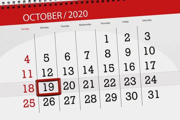 Agenda Mois Octobre 2020 Jour Limite Lundi — Photo