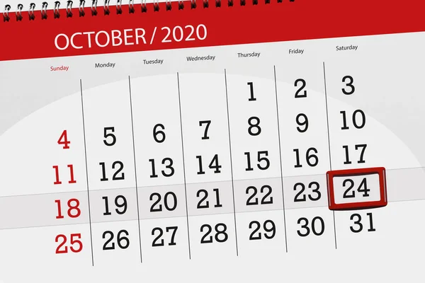 Kalendář Plánovač Měsíc Říjen 2020 Termín Den Sobota — Stock fotografie