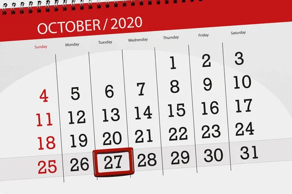 Kalender Planerare För Månaden Oktober 2020 Deadline Dag Tisdag — Stockfoto