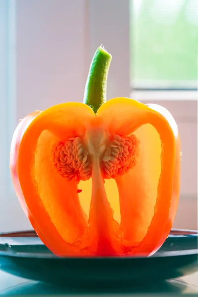 Close Halved Yellow Pepper Healthy Eating Concept — Stock Photo, Image
