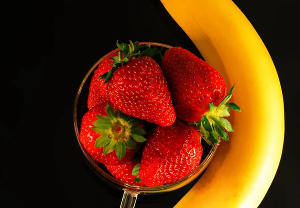 strawberry with strawberries on a black background