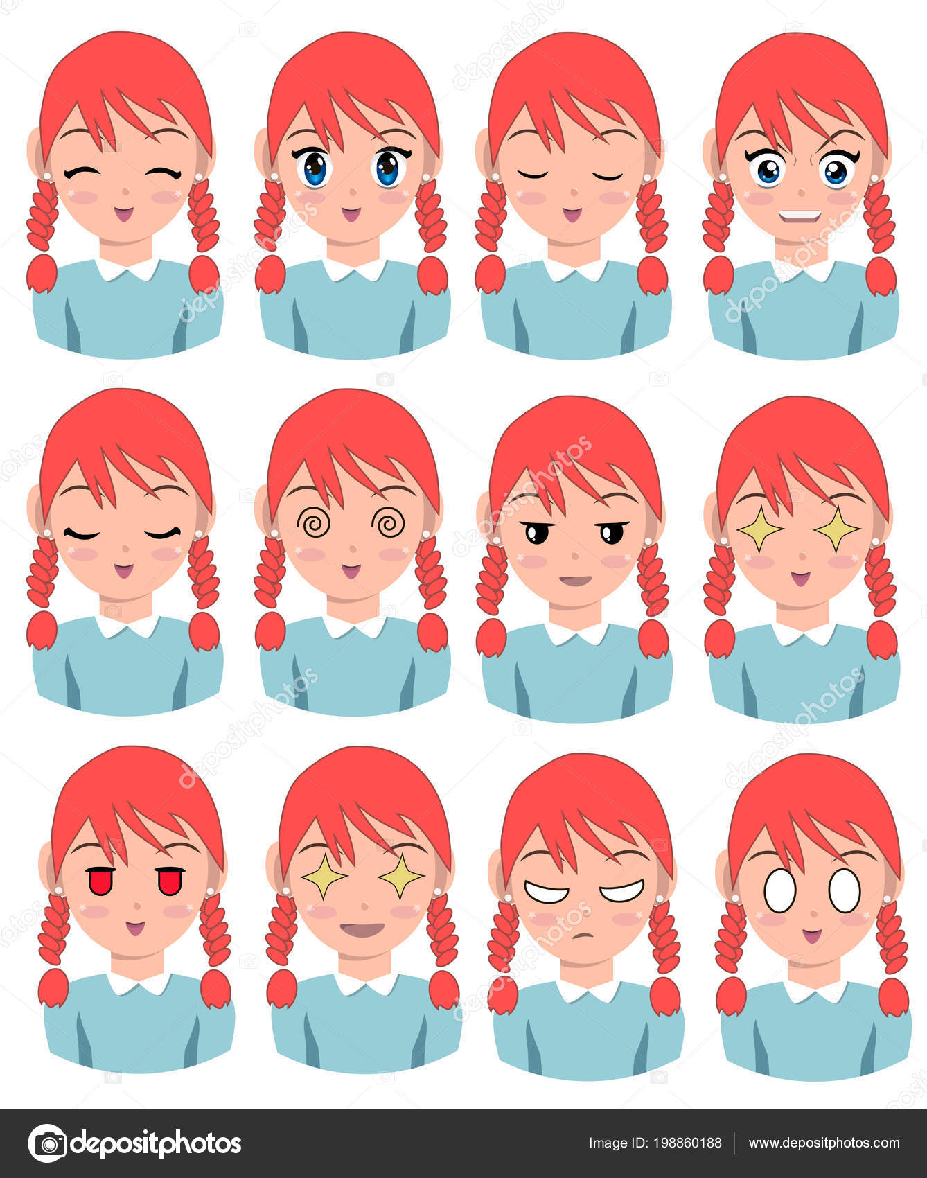  Anime  girl emotions  Girl Emotion  Vector Set Anime  
