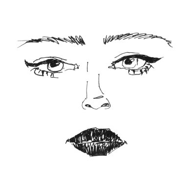 Yüz kız portriet moda illüstrasyon vektör mürekkep