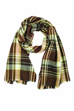 Beyaz arka plan üzerinde izole bej yün atkı. Kadın Aksesuar.