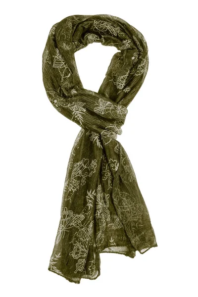 Grön Silk Scarf Isolerade Vit Bakgrund Kvinnliga Tillbehör — Stockfoto