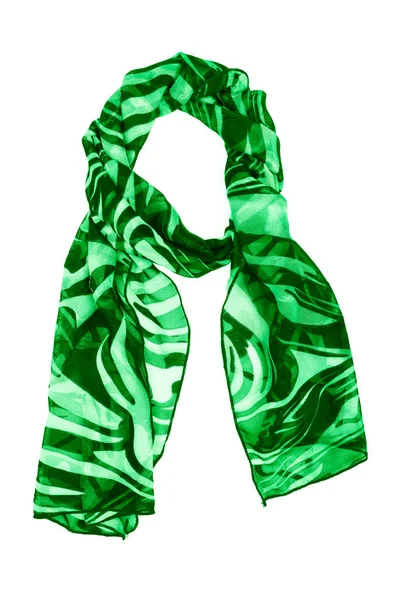 Grön Silk Scarf Isolerade Vit Bakgrund Kvinnliga Tillbehör — Stockfoto