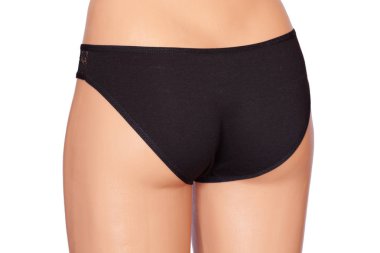 Beyaz arka plan üzerinde izole manken üzerinde kadın erotik iç çamaşırı. Siyah iç çamaşırı portre.