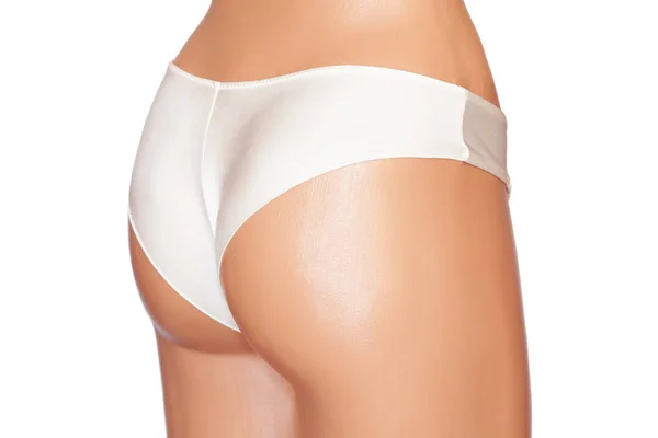 白い背景に分離されたマネキンの女性のエロチックなパンティー 白い下着のクローズ アップ — ストック写真