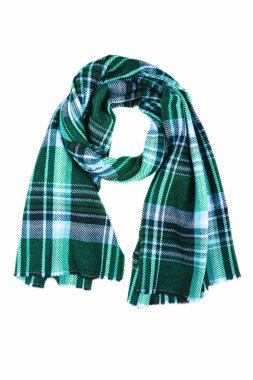 Mavi yün eşarp izole üzerinde beyaz arka plan. Kadın Aksesuar.