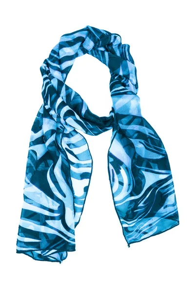 青いシルクのスカーフに孤立した白い背景 女性アクセサリー — ストック写真