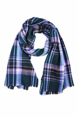 Mavi yün eşarp izole üzerinde beyaz arka plan. Kadın Aksesuar.