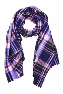 Beyaz arka plan üzerinde izole leylak yün atkı. Kadın Aksesuar.