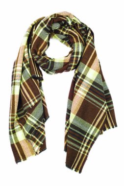 Beyaz arka plan üzerinde izole bej yün atkı. Kadın Aksesuar.