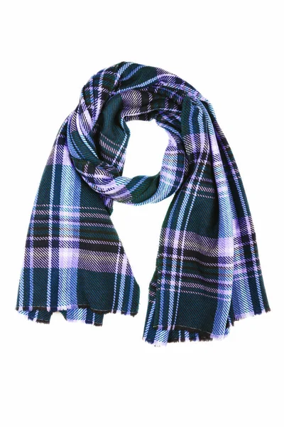 Mavi yün eşarp izole üzerinde beyaz arka plan. Kadın Aksesuar.