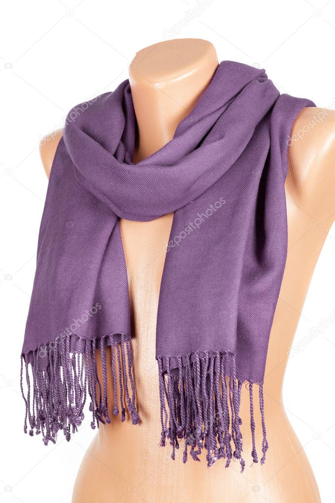 Lilac scarf on mannequin isolated on white background.