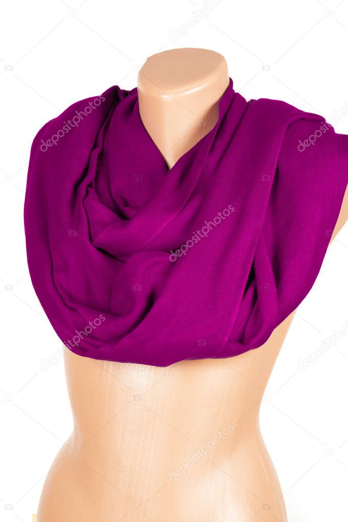 Lilac scarf on mannequin isolated on white background.