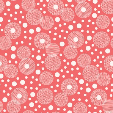 Retro Mod tarzı Noel kırmızı dokulu daireler ile Dikişsiz desen vektör arka plan. Geometrik kar taneleri