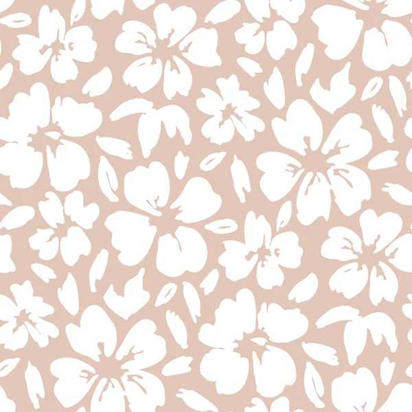 Blanco pintado a mano a gran escala vector floral patrón sin costuras sobre fondo rosa — Vector de stock