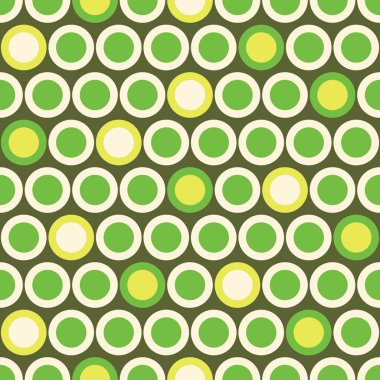 Retro Mod vektör sorunsuz Polka Noktalı desene yeşil, bej renkli arka plan üzerinde asit sarı. Şık grafik Abstratc Yazdır