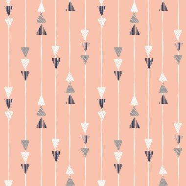 El kabile dokulu okları pembe arka plan vektör seamless modeli üzerinde çekilmiş. Etnik üçgenler ve geometrik çizgiler