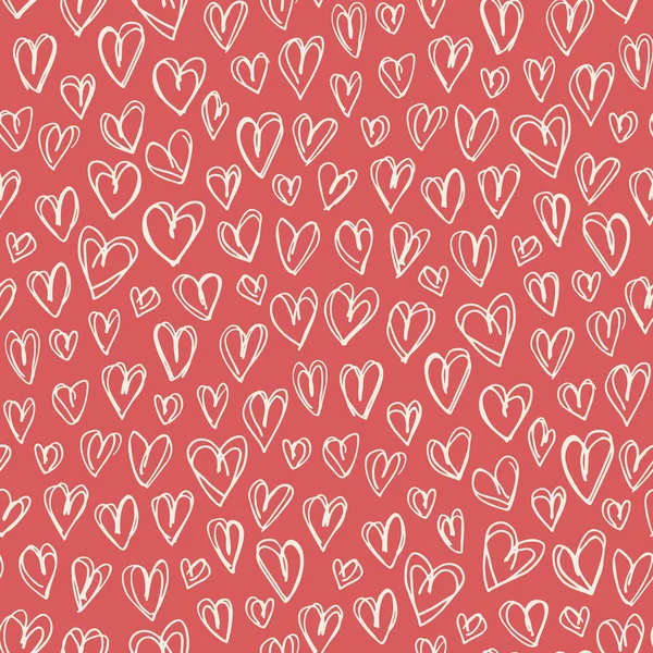 Hand getrokken Doodle Retro palet Hearts Valentines Day vector naadloze patroon. Schattig graffiti achtergrond — Stockvector