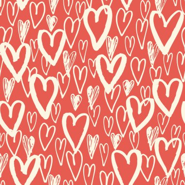 El Beyaz kupa Sevgililer günü Doodle çizilmiş vektör Seamless modeli. Modern şirin Graffity kırmızı arka plan. Siluetleri
