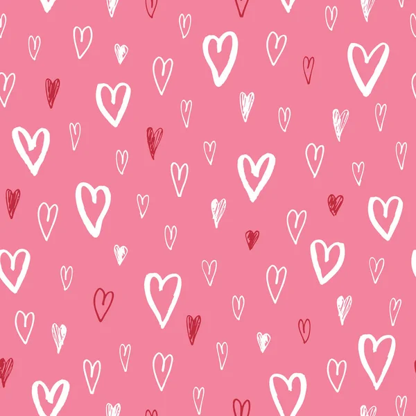 Disegnato a mano Doodle piccoli cuori San Valentino vettore Seamless Pattern. Sfondo Graffità carino moderno. Silhouette — Vettoriale Stock