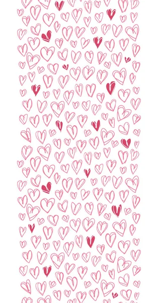 Hand dras Doodle rosa och vita hjärtan alla hjärtans dag vektor sömlös gränsen. Linjeritning bakgrund — Stock vektor