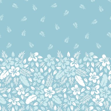 Tek renkli tropikal egzotik bitki örtüsü, Hibiscus yatay çiçek sorunsuz sınır vektör. Yemyeşil tropikal çiçek