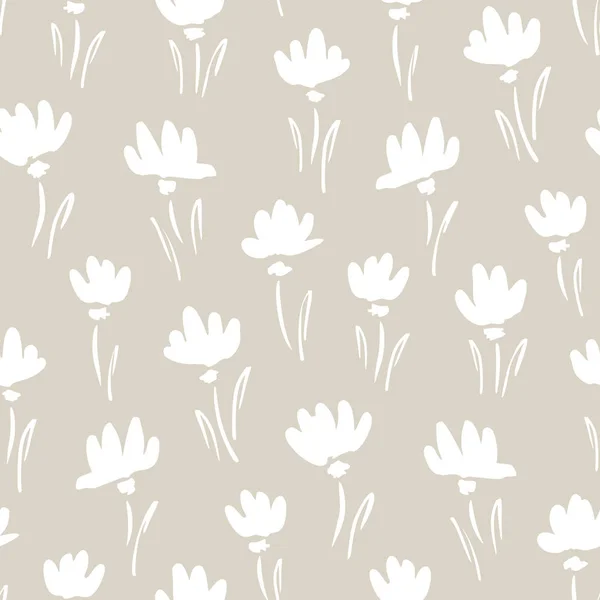 Blanco abstracto Gestural flores de la gota de nieve Vector patrón sin costura. Fondo floral limpio simple . — Vector de stock