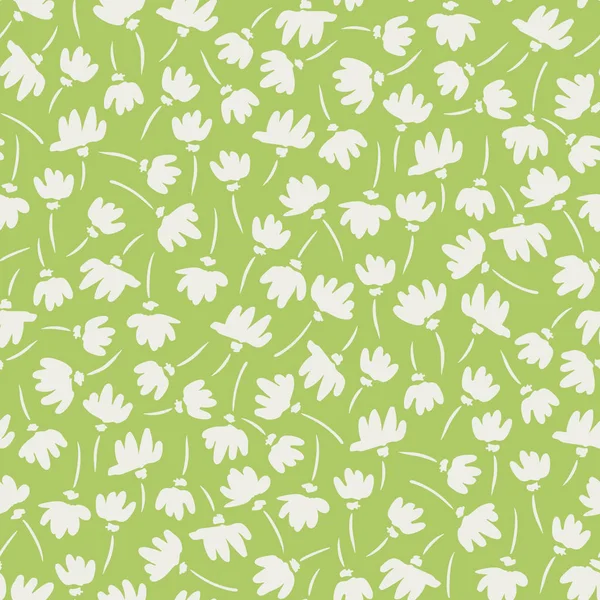 Blanco y verde abstracto Gestural flores de primavera Vector patrón sin costura. Fondo floral limpio simple . — Vector de stock