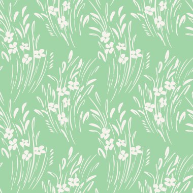 Beyaz tek renkli soyut davranışıydı Jestsel çiçek vektör seamless modeli. Bahar çiçek, bitki örtüsü.